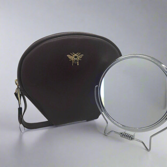 Mulberry  - Padded Luxury Travel Case with Round Silver Mirror (1x and 3x)