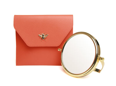 Orange Luxury Travel Mirror and Case with 7x magnifying