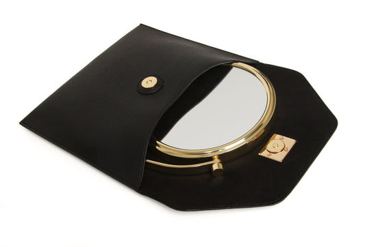Black Luxury Travel Mirror and Case with 7x magnifying