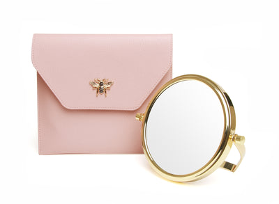 Pink Luxury Travel Mirror and Case with 7x magnifying