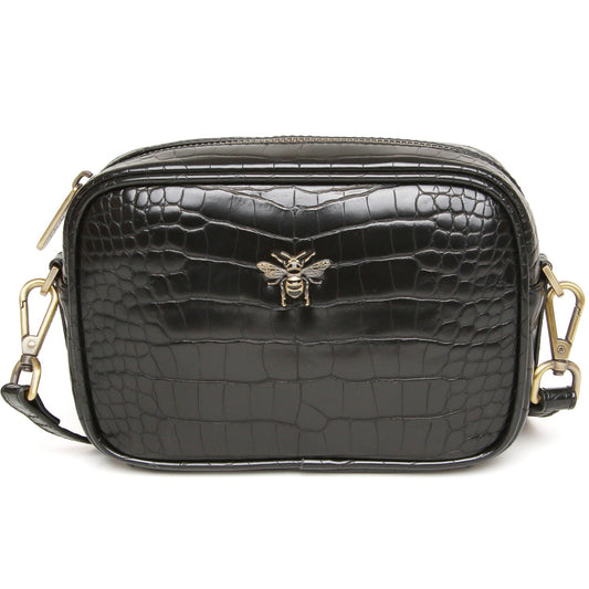 Luxury Black Croc Crossbody - Mini