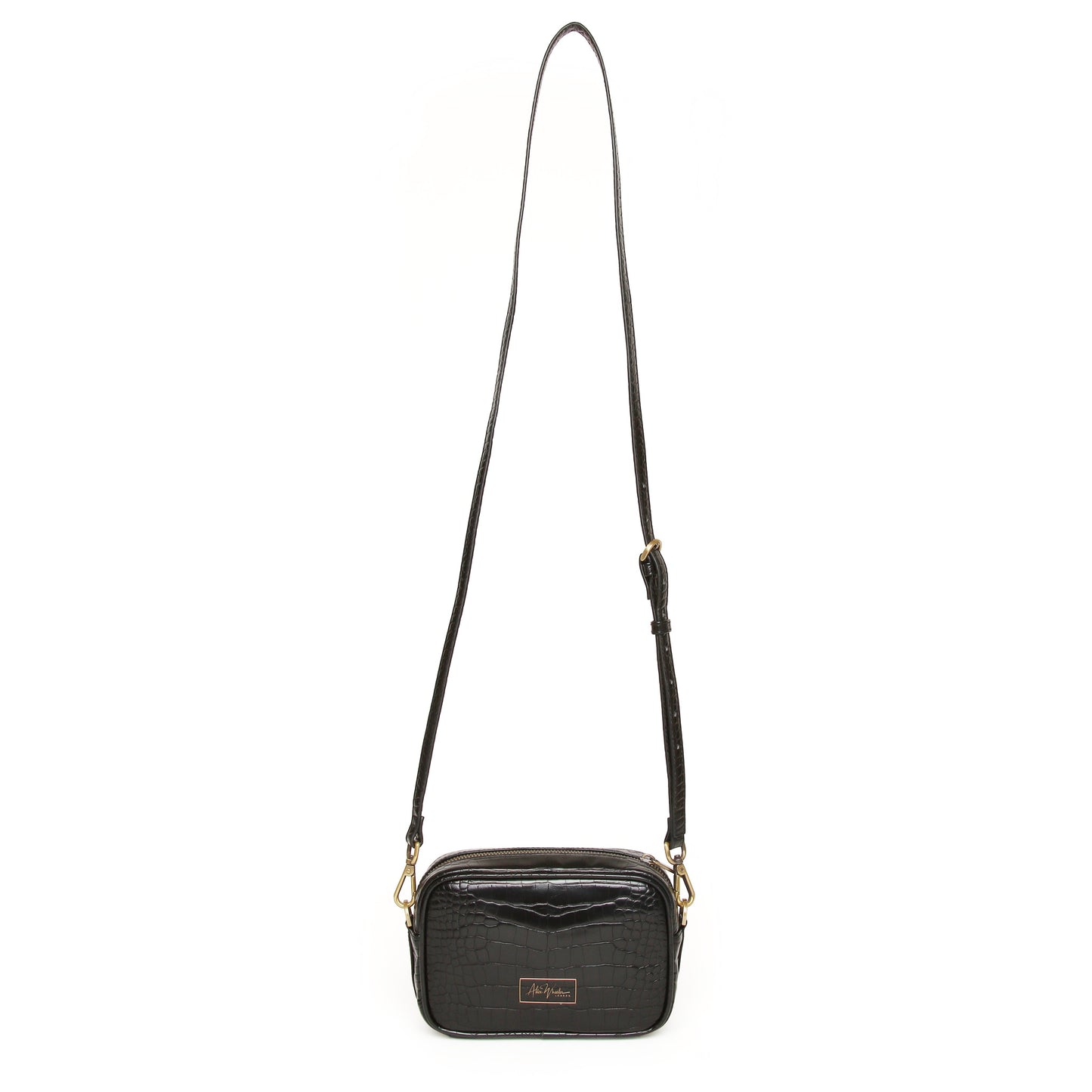 Luxury Black Croc Crossbody - Mini