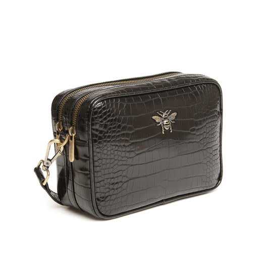 Luxury Black Croc - Soho Crossbody Bag