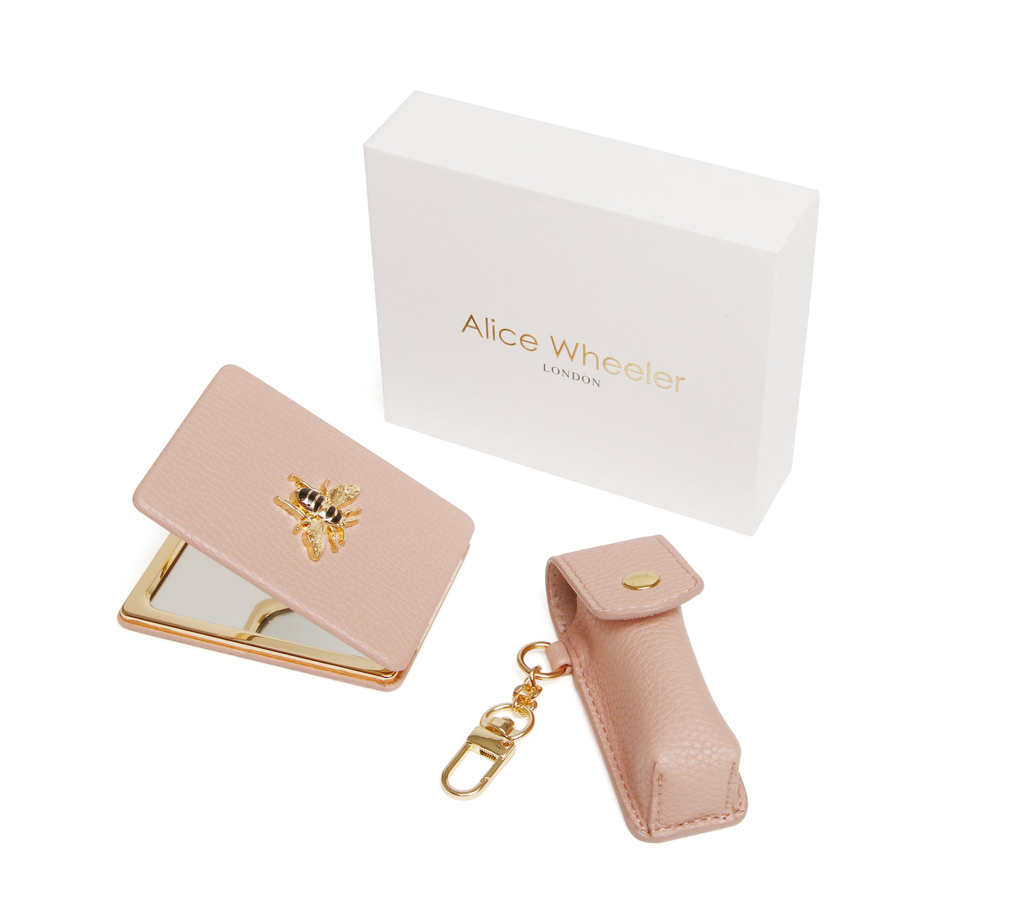 Pink - Oblong compact Mirror & Liptick holder gift set