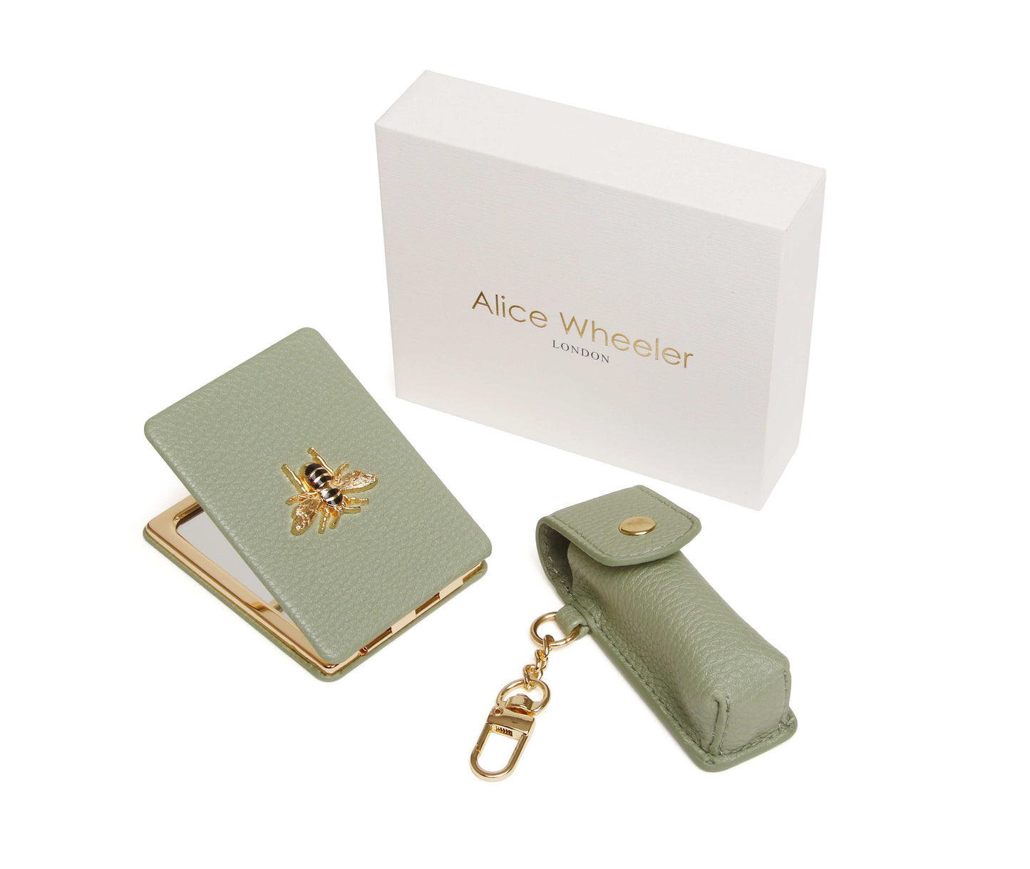 Sage - Oblong compact Mirror & Liptick holder gift set