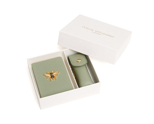 Sage - Oblong compact Mirror & Liptick holder gift set