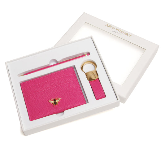 Hot Pink Bow Card Holder, Key Ring and Pen Gift Set