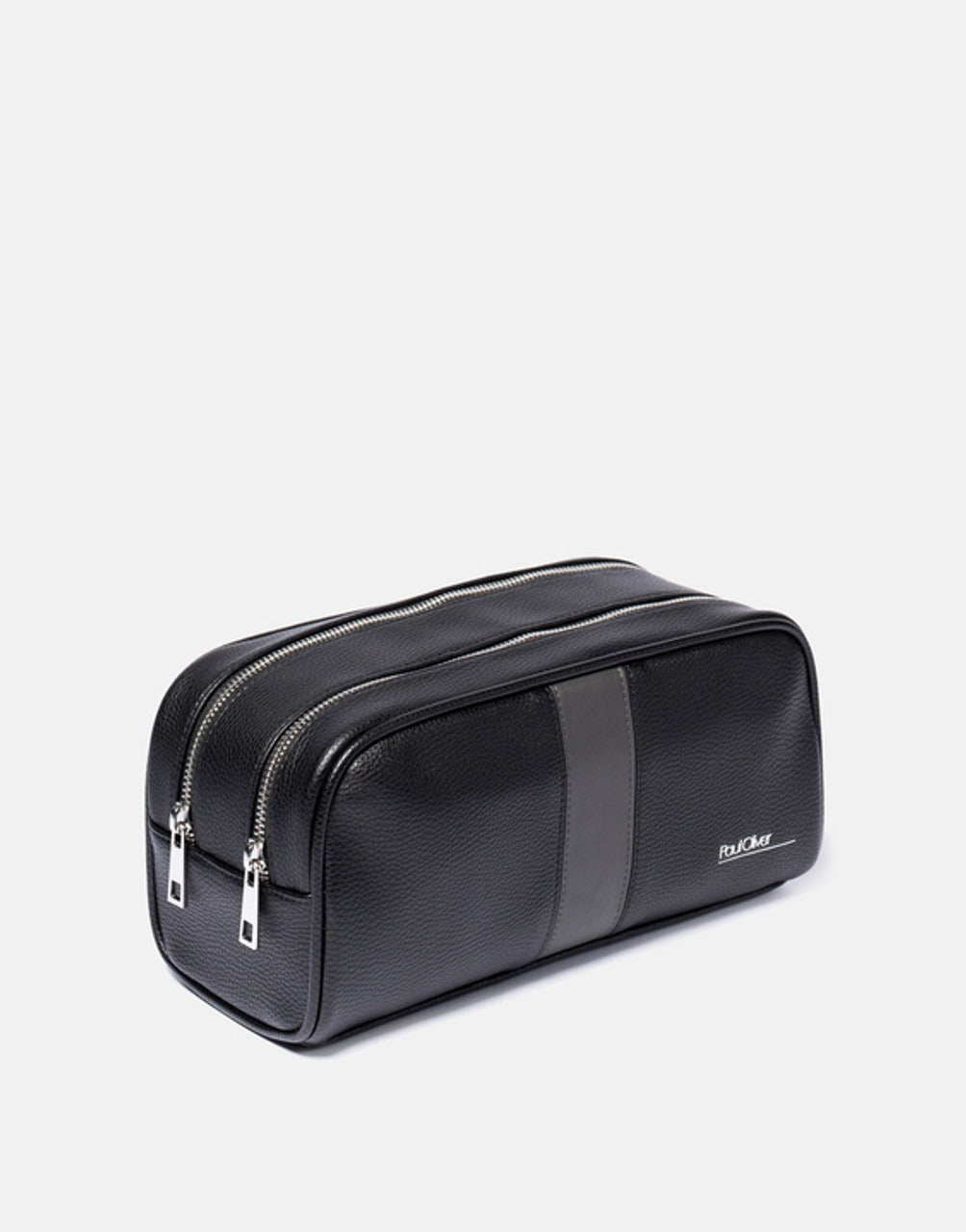 Mens Luxury Double Zip Wash Bag With Graphite Stripe - by Paul Oliver