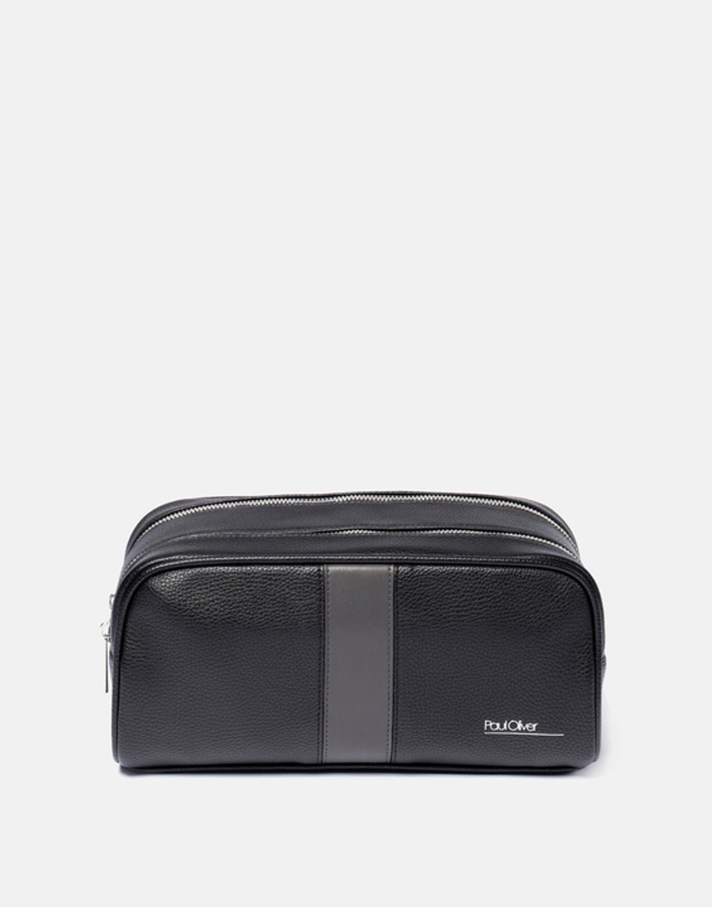 Mens Luxury Double Zip Wash Bag With Graphite Stripe - by Paul Oliver