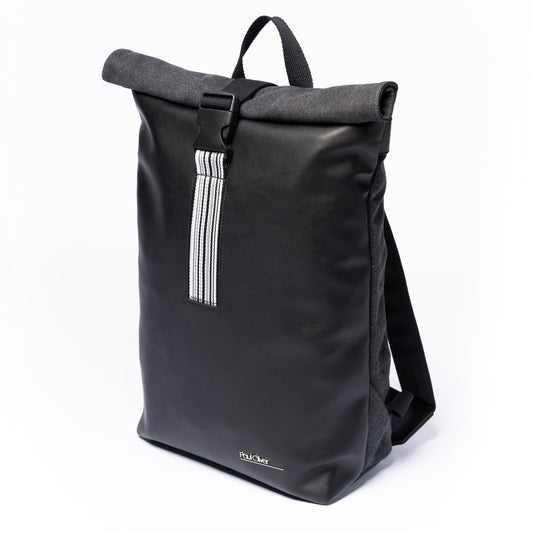 Mens Roll Top Backpack With Gray Stripe - by Paul Oliver