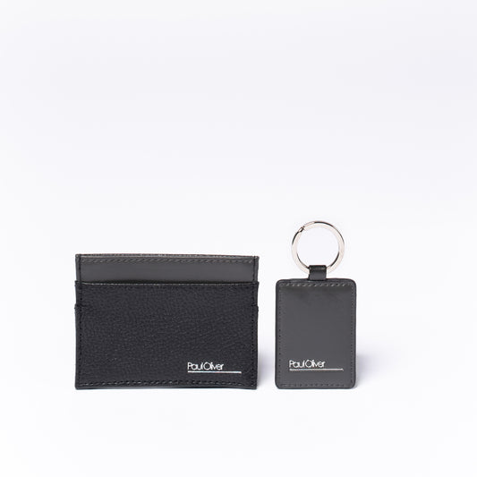 Mens Gift Set Card Wallet & Keyring With Graphite Stripe - by Paul Oliver