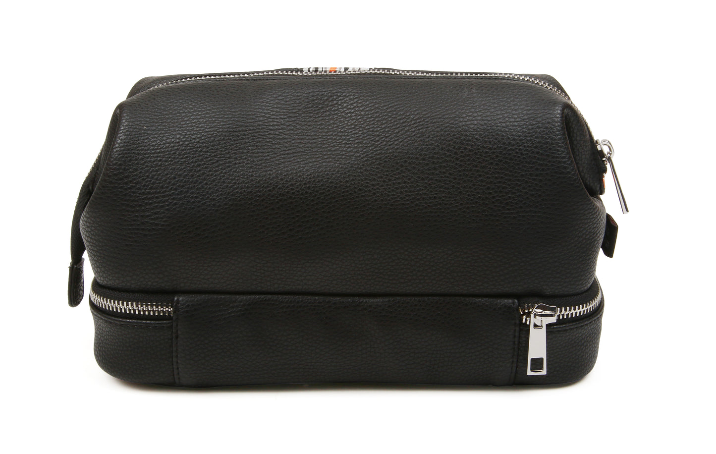 Mens black luxury wash bag with orange stripe - by Paul Oliver