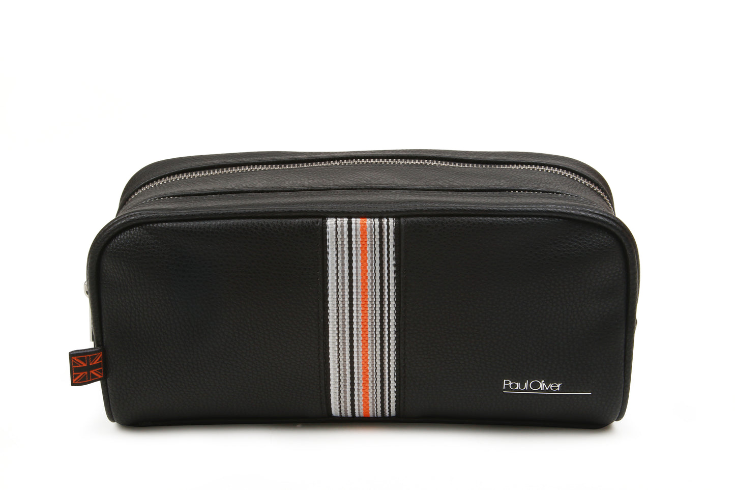 Mens Luxury traditional shaped wash bag with orange stripe - by Paul Oliver