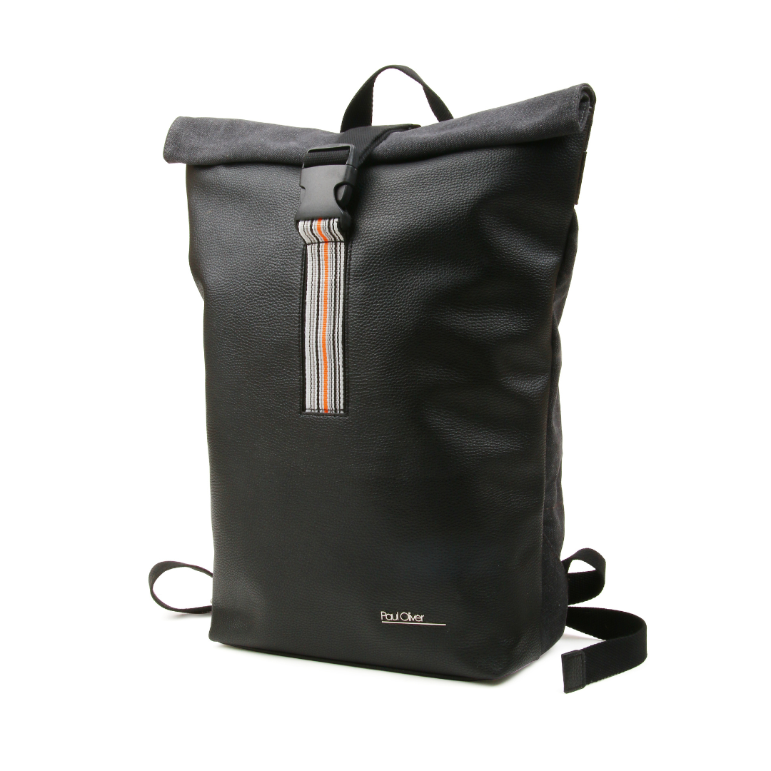 Mens Roll Top Backpack With Orange Stripe - by Paul Oliver