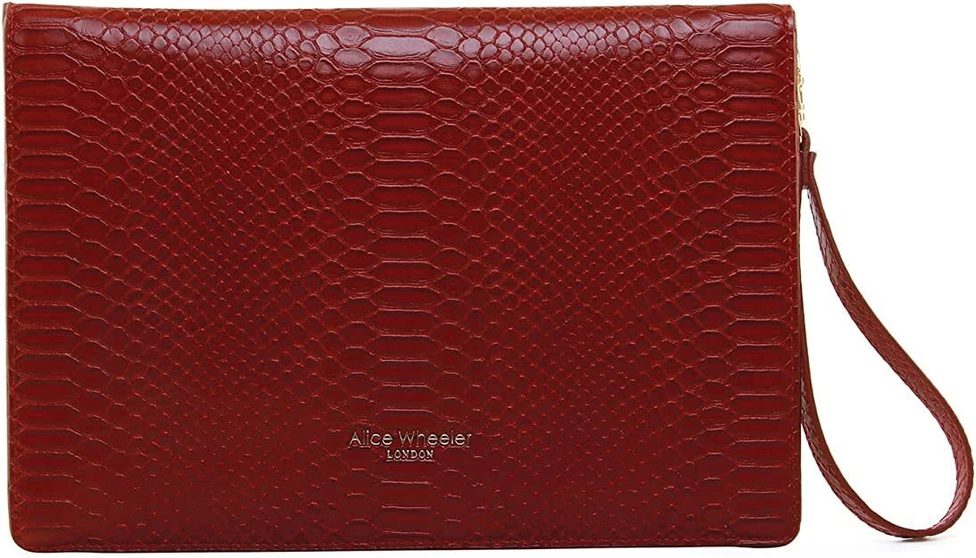 Cherry Red Chelsea Envelope Snakeskin Clutch Bag