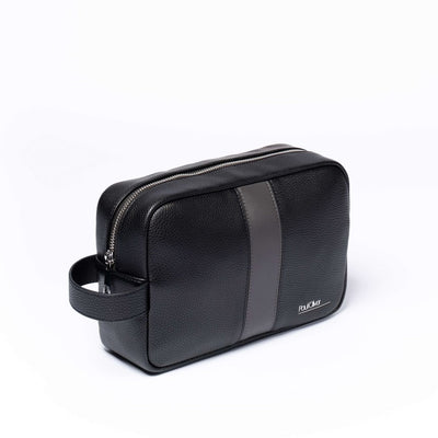Mens Luxury Zip Wash Bag With Carry Handle And Graphite Stripe - by Paul Oliver