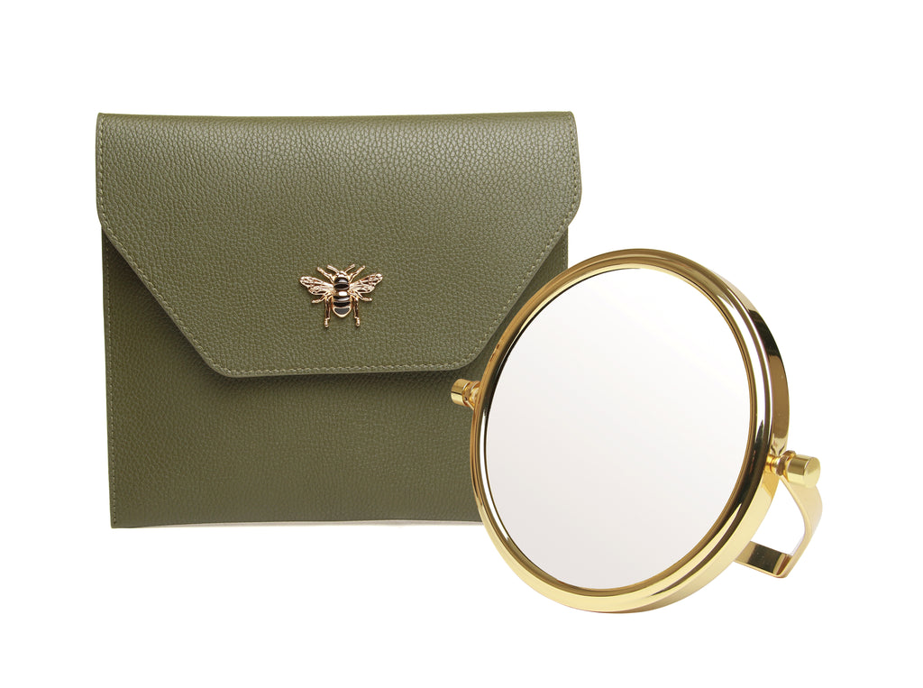 Olive Luxury Travel Mirror and Case with 7x magnifying