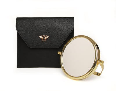 Black Luxury Travel Mirror and Case with 7x magnifying
