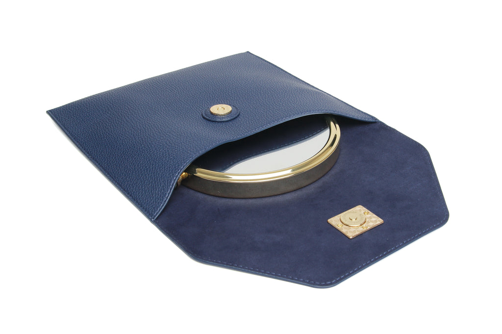 Navy Luxury Travel Mirror and Case with 7x magnifying