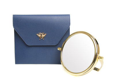 Navy Luxury Travel Mirror and Case with 7x magnifying