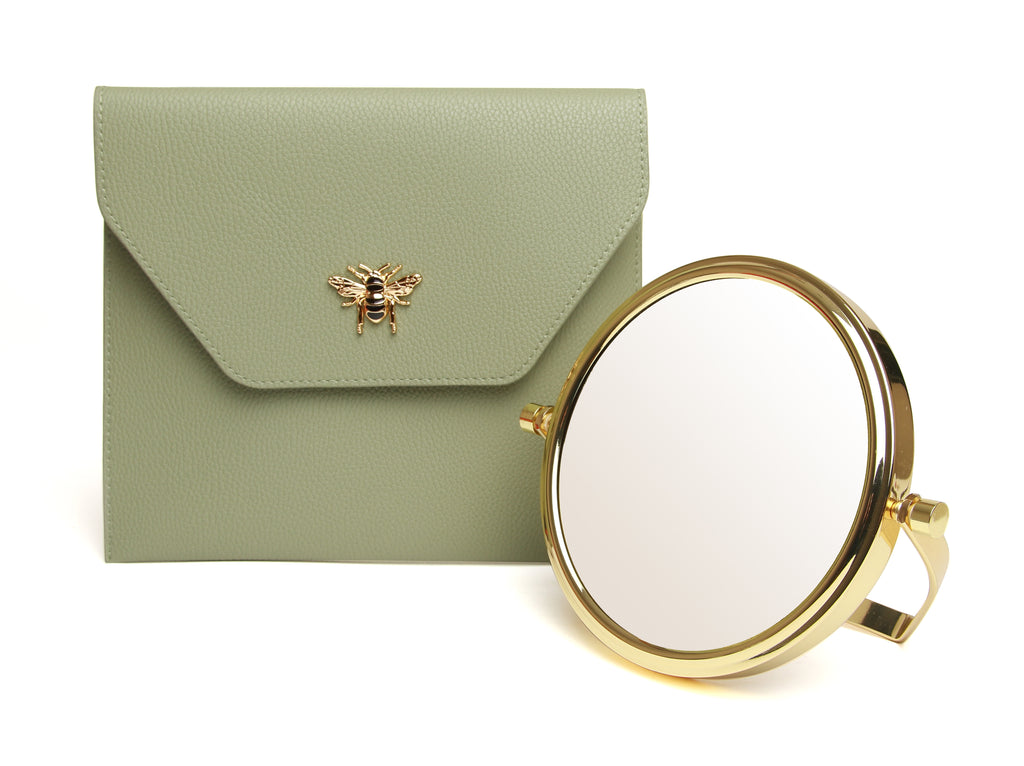 Sage Luxury Travel Mirror and Case with 7x magnifying