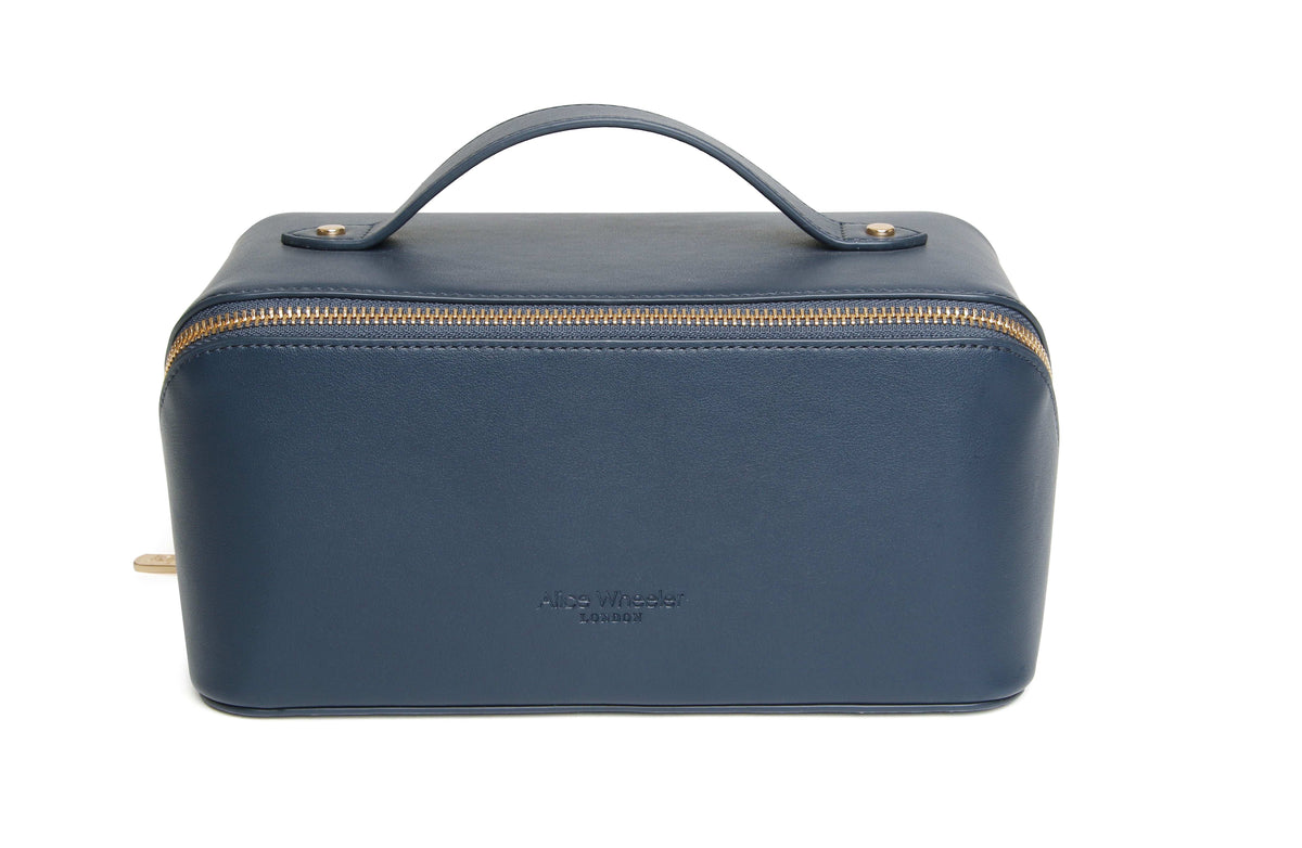 Alice Wheeler The Train Case – Opvouwbare Beauty Organizer | Luxe Toilettas Met Vakken | Marine & Stone | Zachte Zijkanten