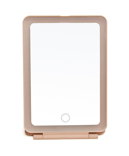 Pink - LED Light Up Soft Touch Travel Mirror (3 Light Settings)
