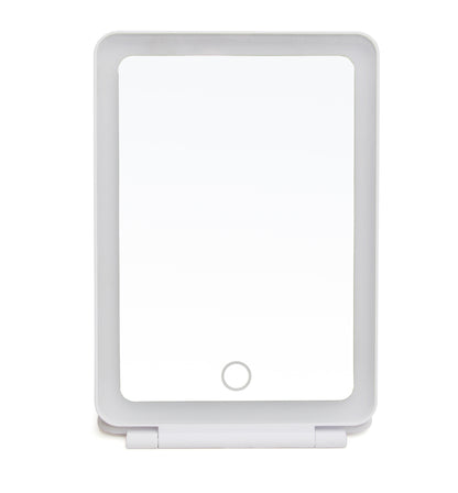 White- LED Light Up Soft Touch Travel Mirror (3 Light Settings)