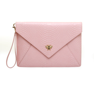 Chelsea Snakeskin Patterned Pink Envelope Clutch Bag