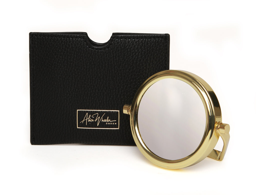 Black Handbag 7x magnifying mirror and pouch
