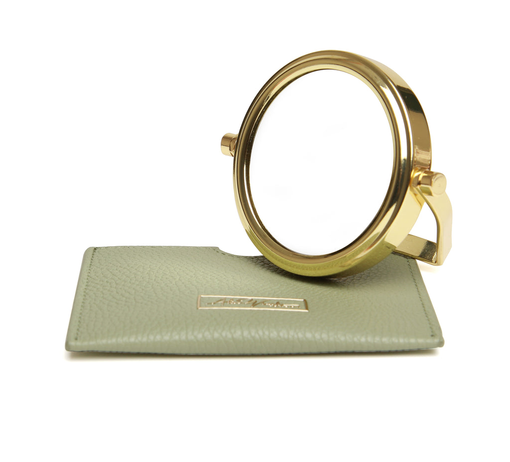 Sage Handbag 7x magnifying mirror and pouch