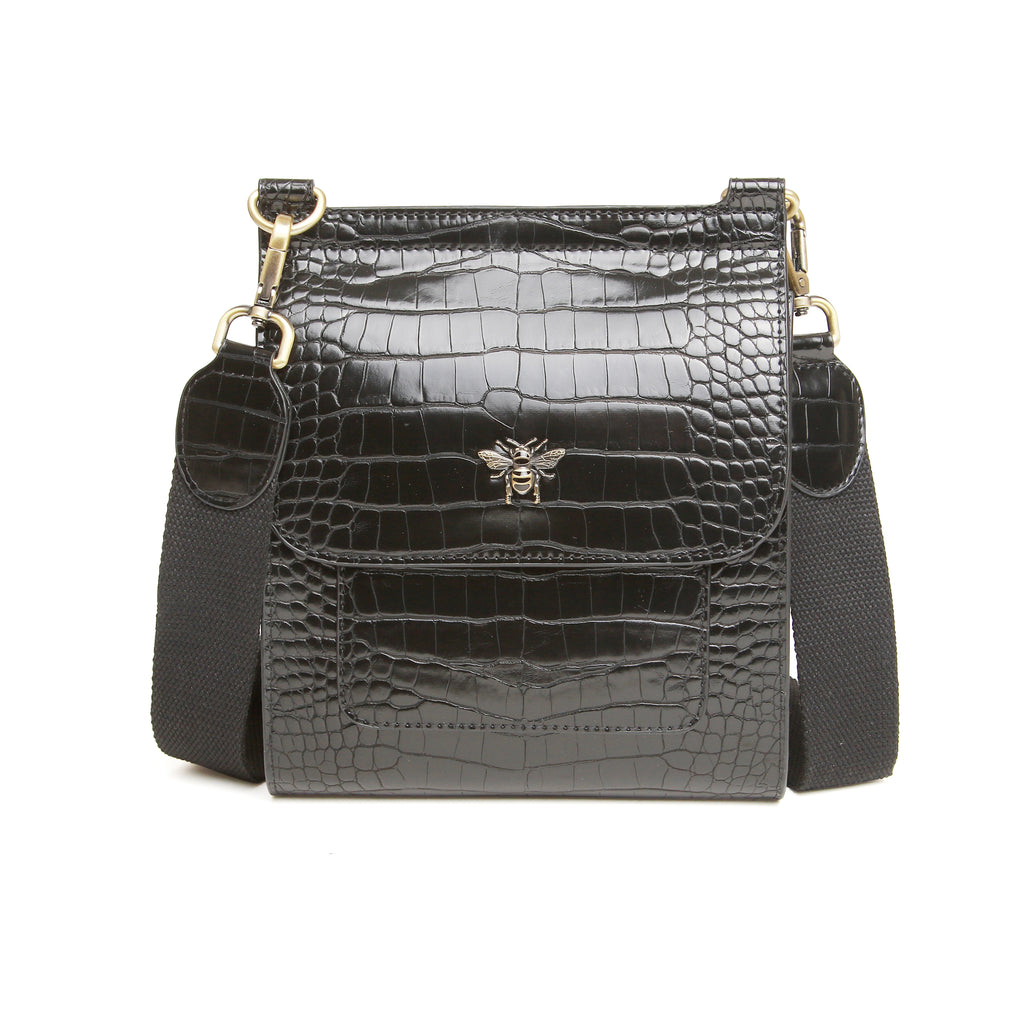 Luxury Black Croc Bloomsbury Cross Body Bag