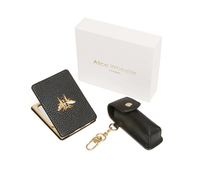 Black - Oblong compact Mirror & Lipstick holder gift set