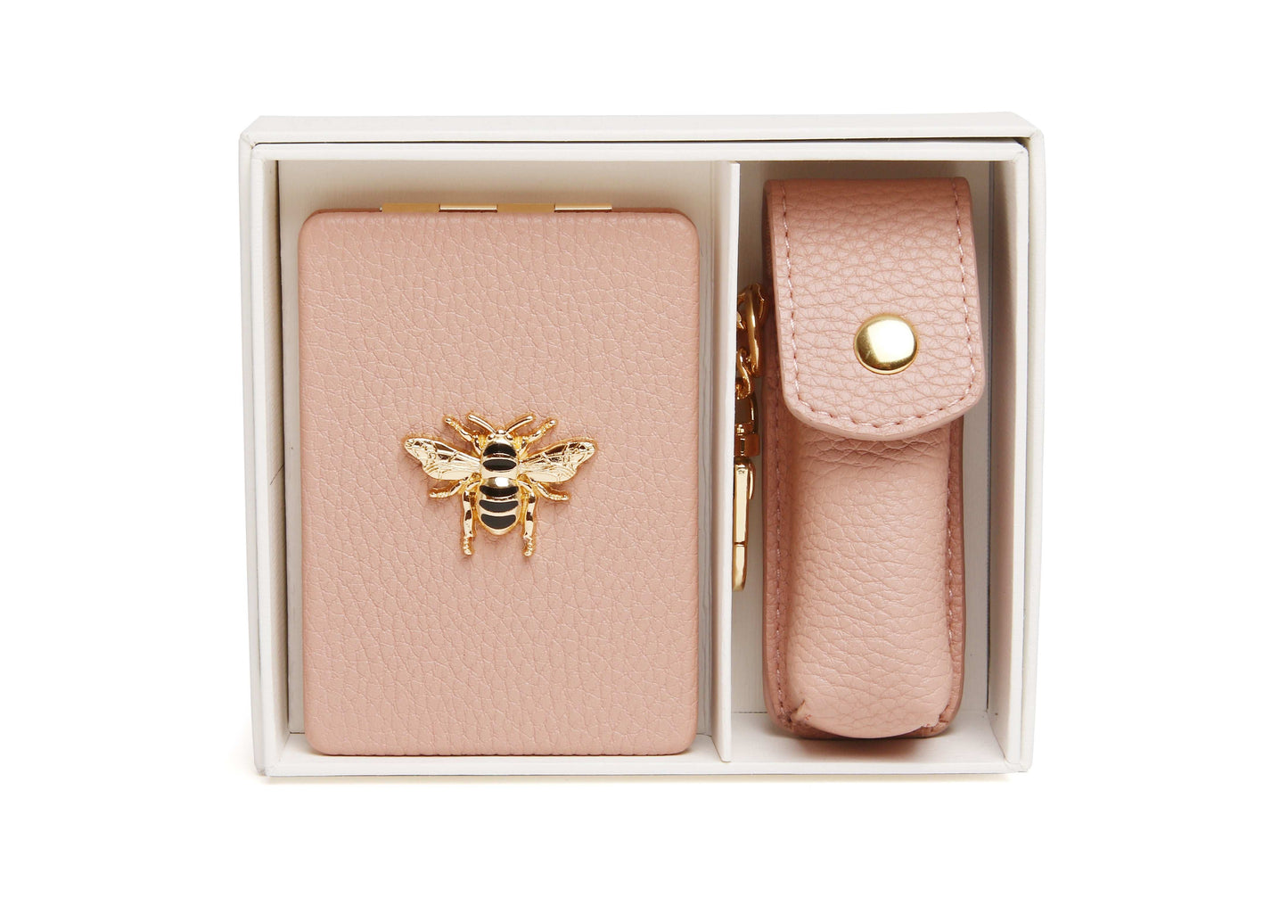 Pink - Oblong compact Mirror & Liptick holder gift set
