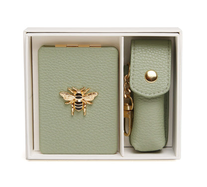 Sage - Oblong compact Mirror & Liptick holder gift set