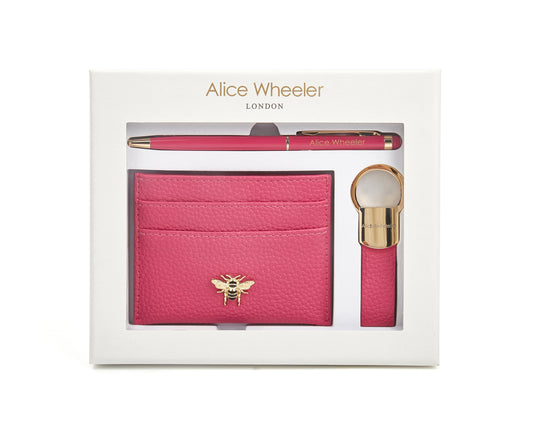 Hot Pink Bow Card Holder, Key Ring and Pen Gift Set