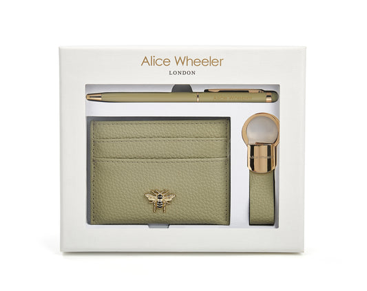 Pistachio Bow Card Holder, Key Ring and Pen Gift Set