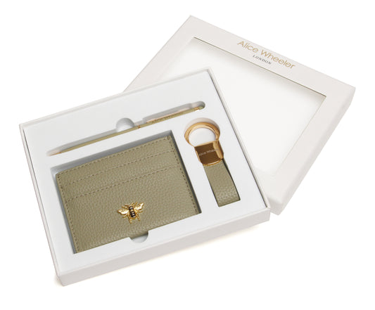 Pistachio Bow Card Holder, Key Ring and Pen Gift Set