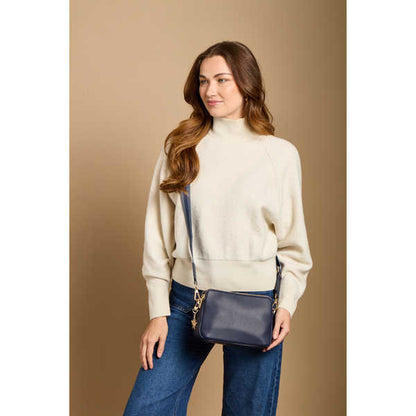 Navy - Dual Double Zip Crossbody Bag