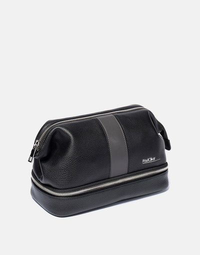 Mens Luxury Zipped Wash Bag With Graphite Stripe - by Paul Oliver