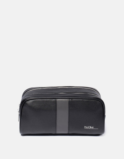 Mens Luxury Double Zip Wash Bag With Graphite Stripe - by Paul Oliver