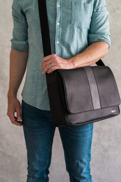 Mens Messenger Bag With Graphite Stripe - by Paul Oliver