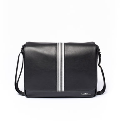 Mens Messenger Bag With Black and White Stripe - by Paul Oliver