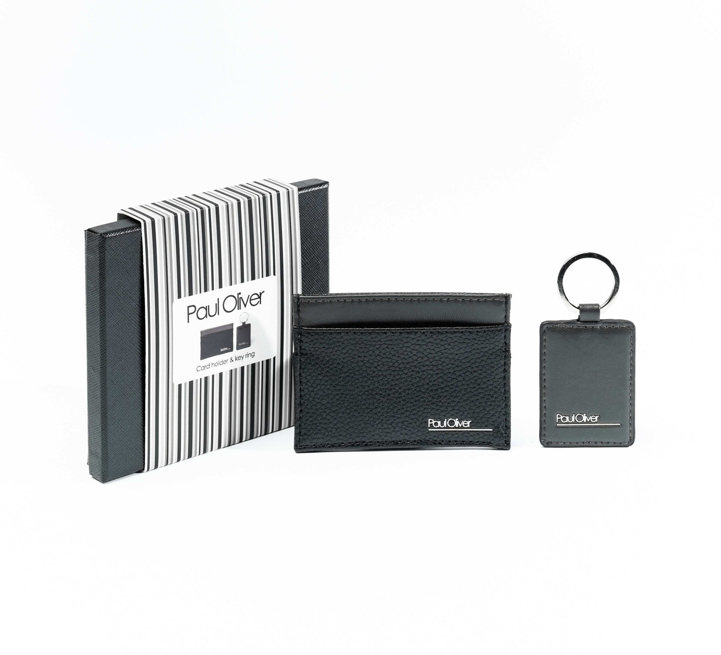 Mens Gift Set Card Wallet & Keyring With Graphite Stripe - by Paul Oliver