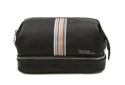 Mens black luxury wash bag with orange stripe - by Paul Oliver