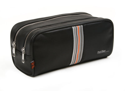 Mens Luxury traditional shaped wash bag with orange stripe - by Paul Oliver