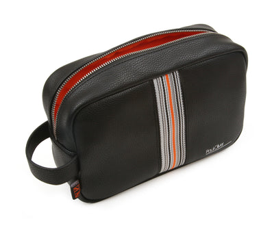 Mens Luxury wash bag with handle and orange stripe - by Paul Oliver