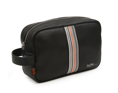 Mens Luxury wash bag with handle and orange stripe - by Paul Oliver