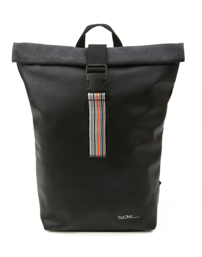 Mens Roll Top Backpack With Orange Stripe - by Paul Oliver