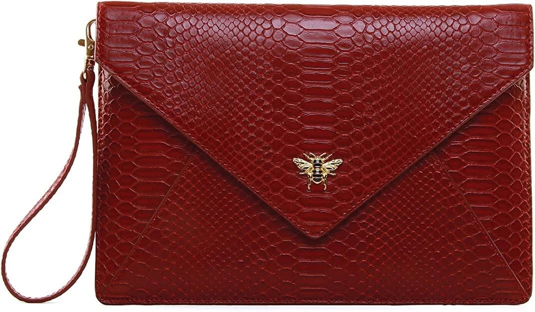 Cherry Red Chelsea Envelope Snakeskin Clutch Bag